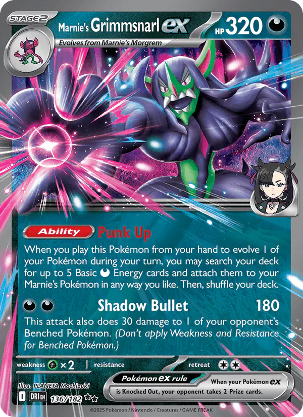 Carta Marnie's Grimmsnarl ex 136/182 de Destined Rivals