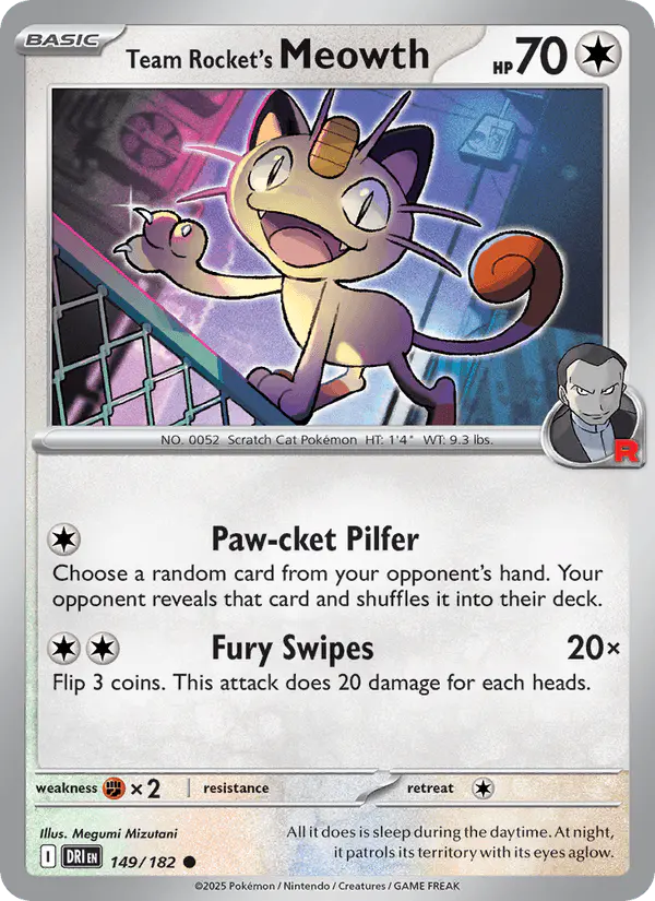 Carta Team Rocket's Meowth 149/182 de Destined Rivals
