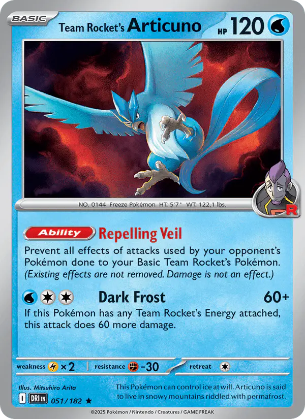 Carta Team Rocket's Articuno 051/182 de Destined Rivals