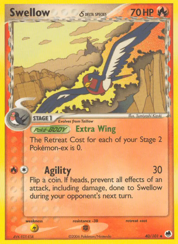 Carta Swellow δ 40/101 de Dragon Frontiers