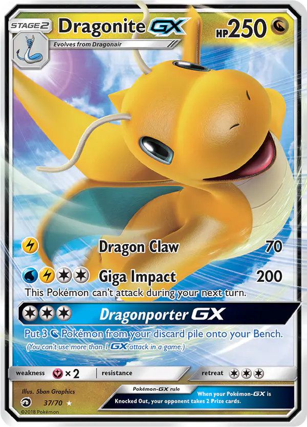 Carta Dragonite GX 37/70 de Dragon Majesty