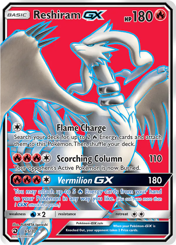 Carta Reshiram GX 65/70 de Dragon Majesty
