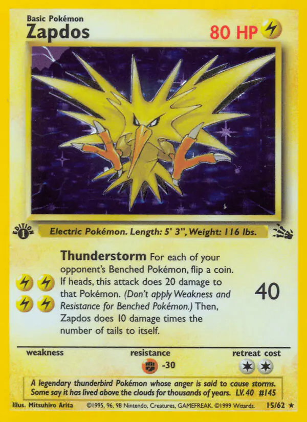 Carta Zapdos 15/62 de Fossil