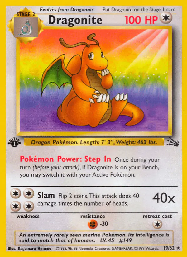 Carta Dragonite 19/62 de Fossil