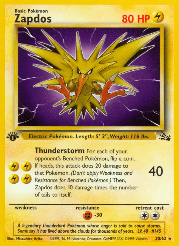 Carta Zapdos 30/62 de Fossil