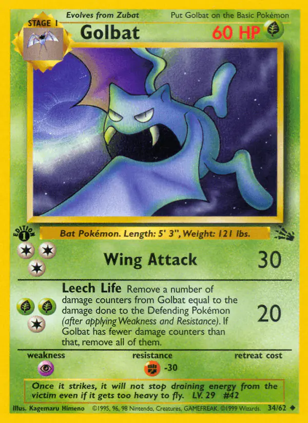 Carta Golbat 34/62 de Fossil
