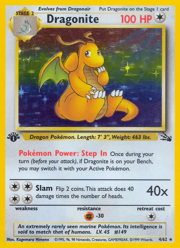 Carta Dragonite 4/62 de Fossil