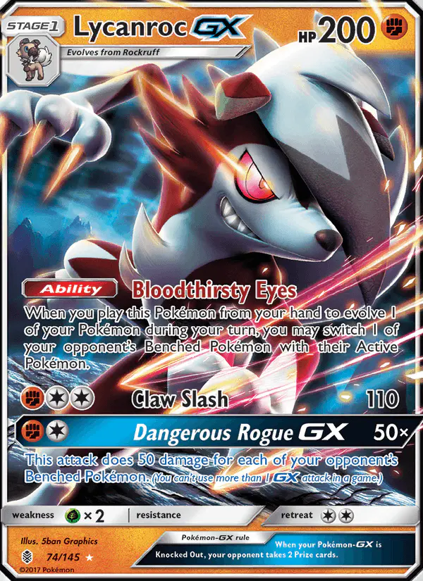 Carta Lycanroc GX 74/145 de Guardians Rising