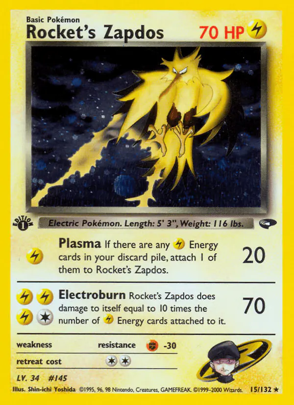 Carta Rocket's Zapdos 15/132 de Gym Challenge