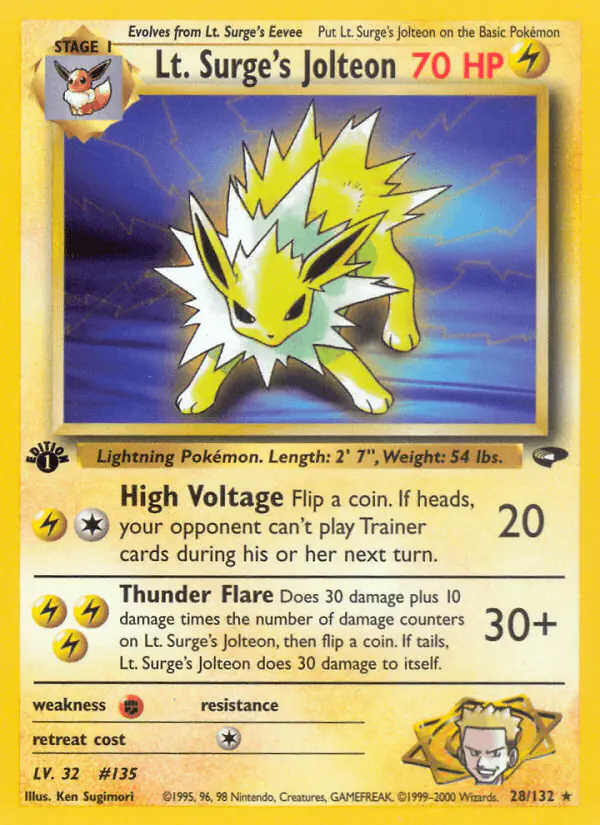 Carta Lt. Surge's Jolteon 28/132 de Gym Challenge