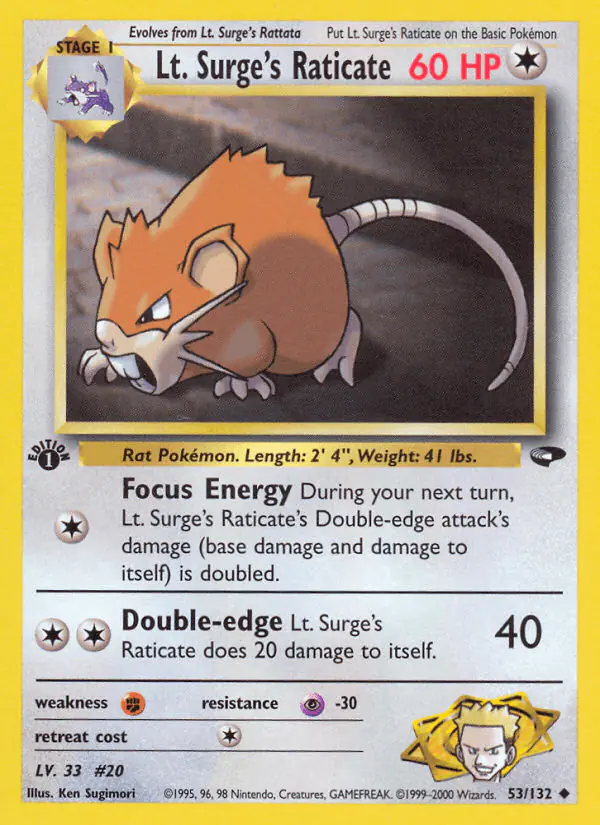 Carta Lt. Surge's Raticate 53/132 de Gym Challenge