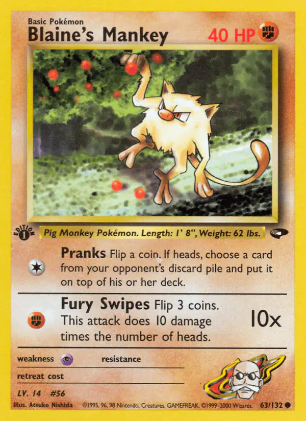 Carta Blaine's Mankey 63/132 de Gym Challenge