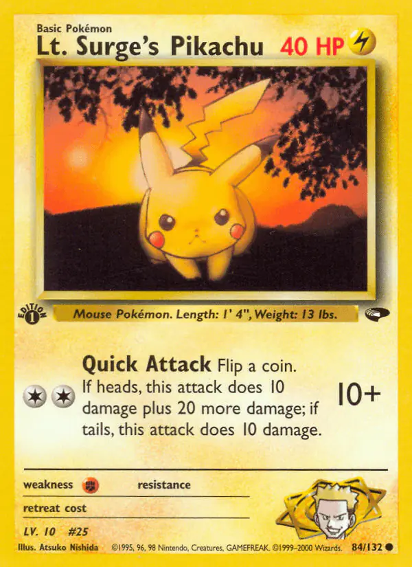 Carta Lt. Surge's Pikachu 84/132 de Gym Challenge