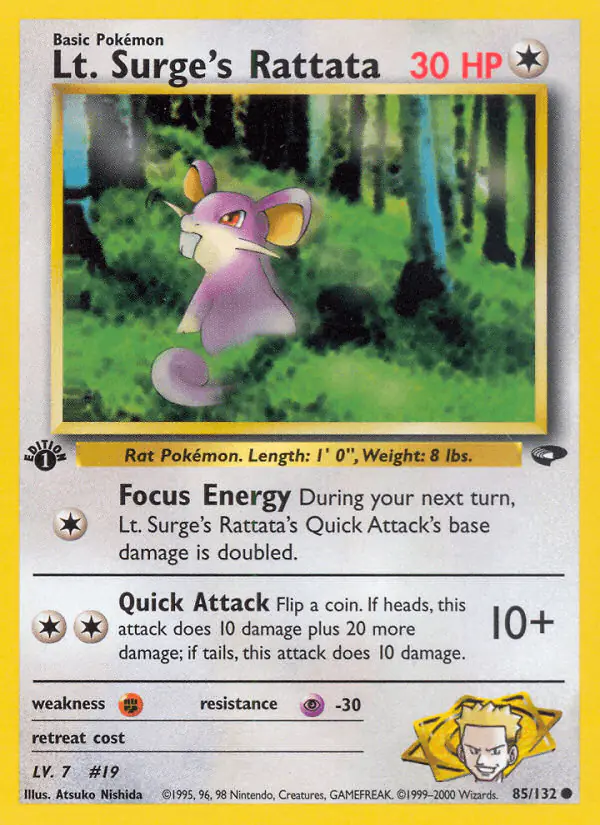 Carta Lt. Surge's Rattata 85/132 de Gym Challenge
