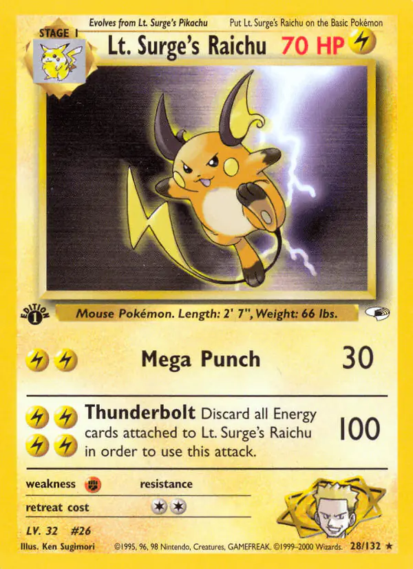 Carta Lt. Surge's Raichu 28/132 de Gym Heroes