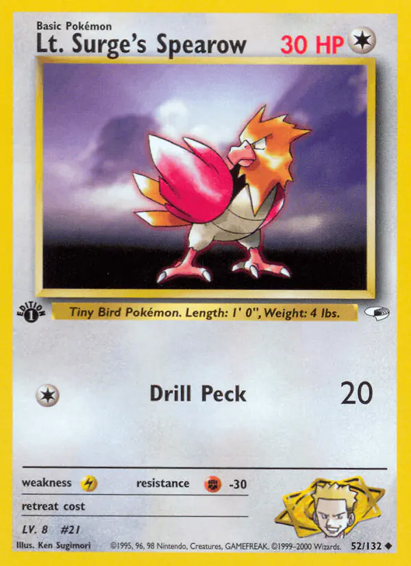 Carta Lt. Surge's Spearow 52/132 de Gym Heroes