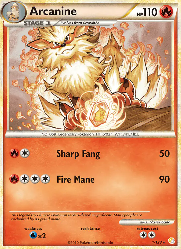 Carta Arcanine 1/123 de HeartGold SoulSilver