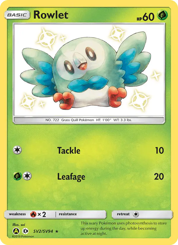 Carta Rowlet SV2 de Hidden Fates Shiny Vault