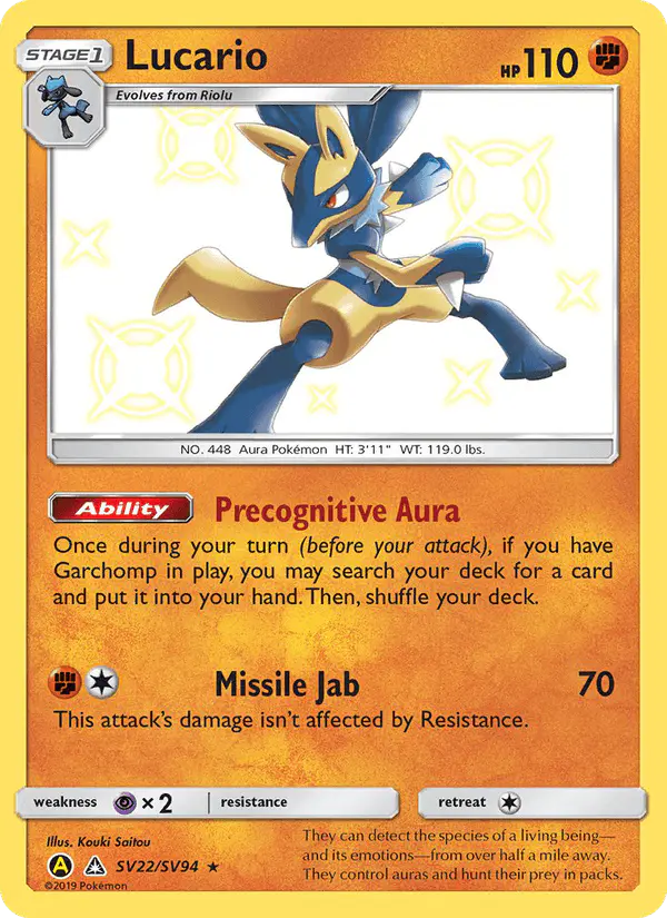Carta Lucario SV22 de Hidden Fates Shiny Vault