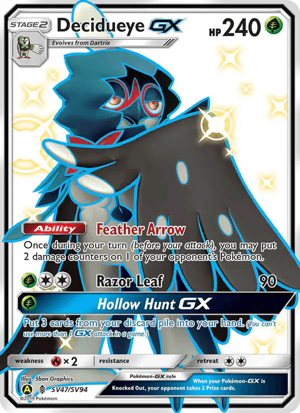Carta Decidueye-GX SV47 de Hidden Fates Shiny Vault