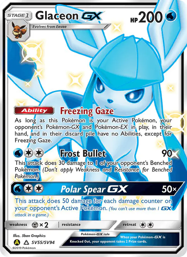 Carta Glaceon-GX SV55 de Hidden Fates Shiny Vault