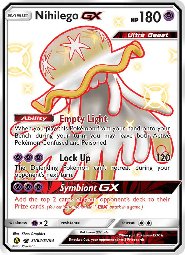 Carta Nihilego-GX SV62 de Hidden Fates Shiny Vault