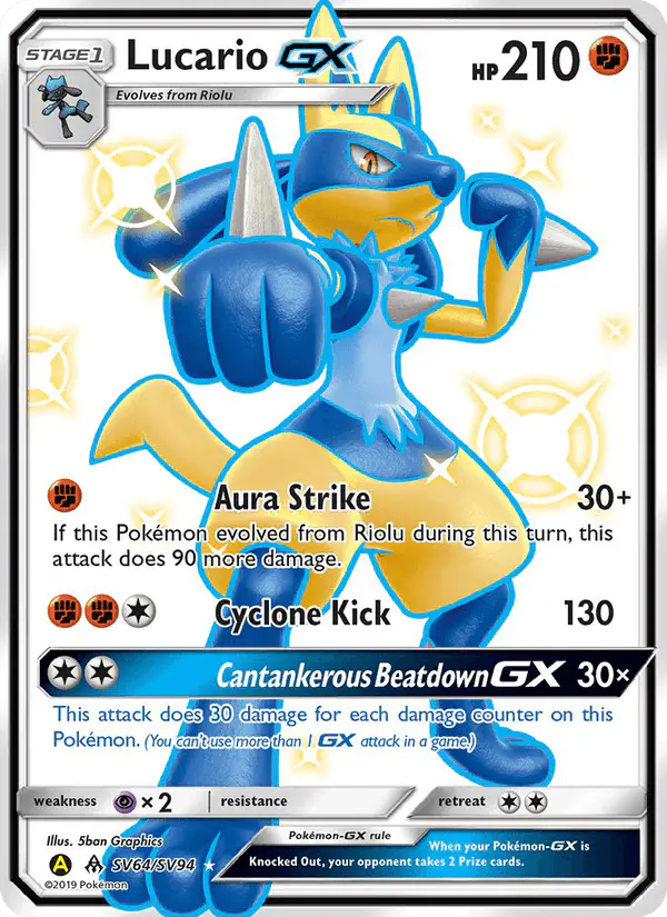 Carta Lucario-GX SV64 de Hidden Fates Shiny Vault