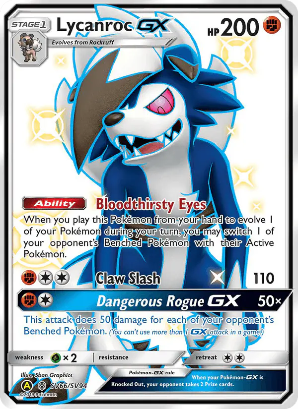 Carta Lycanroc-GX SV66 de Hidden Fates Shiny Vault