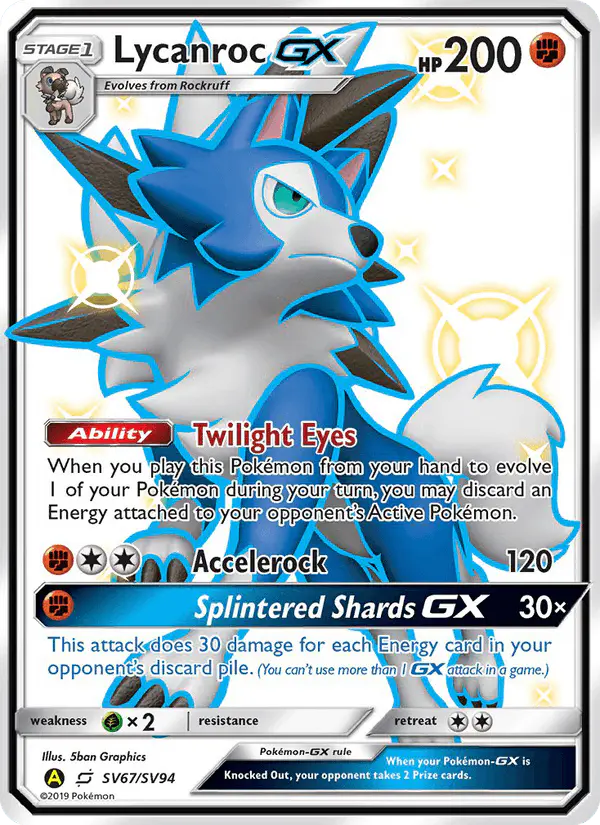 Carta Lycanroc-GX SV67 de Hidden Fates Shiny Vault