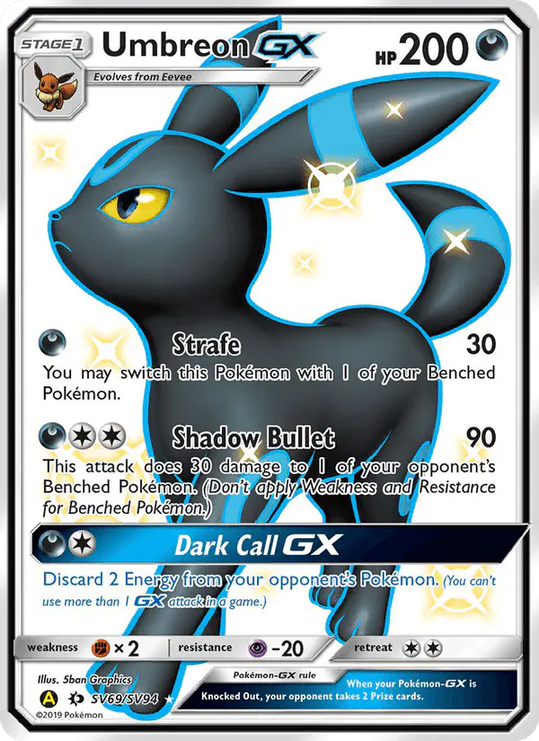 Carta Umbreon-GX SV69 de Hidden Fates Shiny Vault