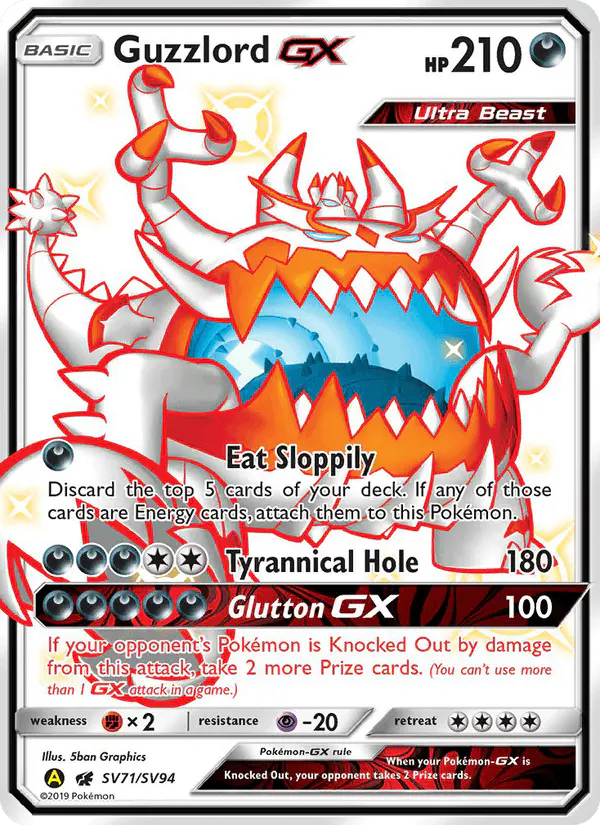 Carta Guzzlord-GX SV71 de Hidden Fates Shiny Vault