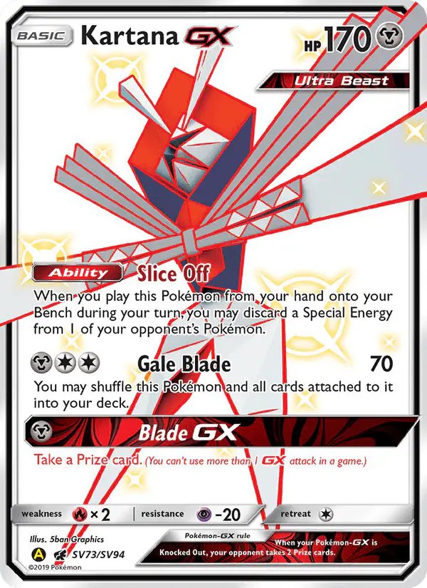 Carta Kartana-GX SV73 de Hidden Fates Shiny Vault