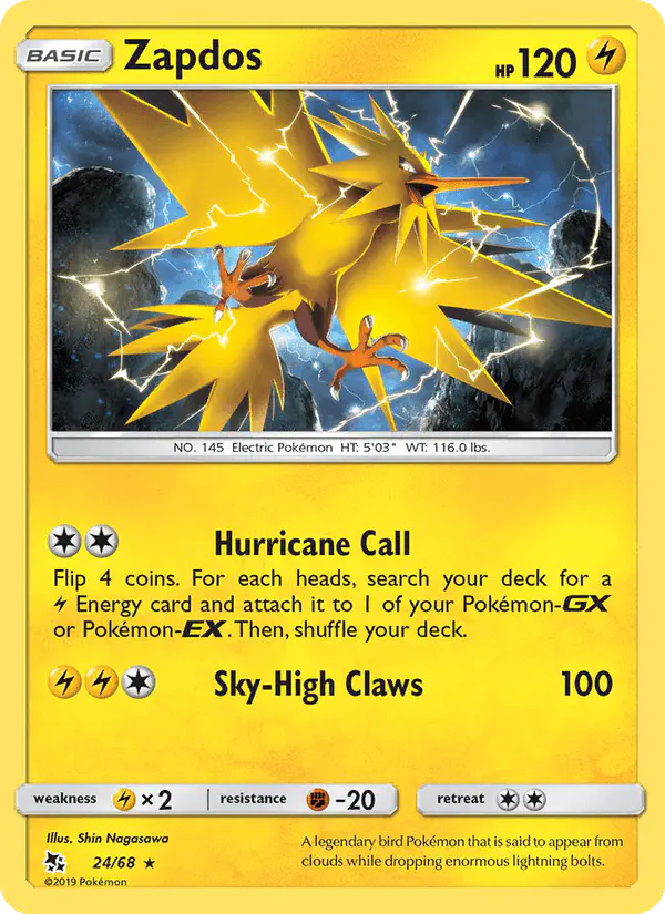 Carta Zapdos 24/68 de Hidden Fates