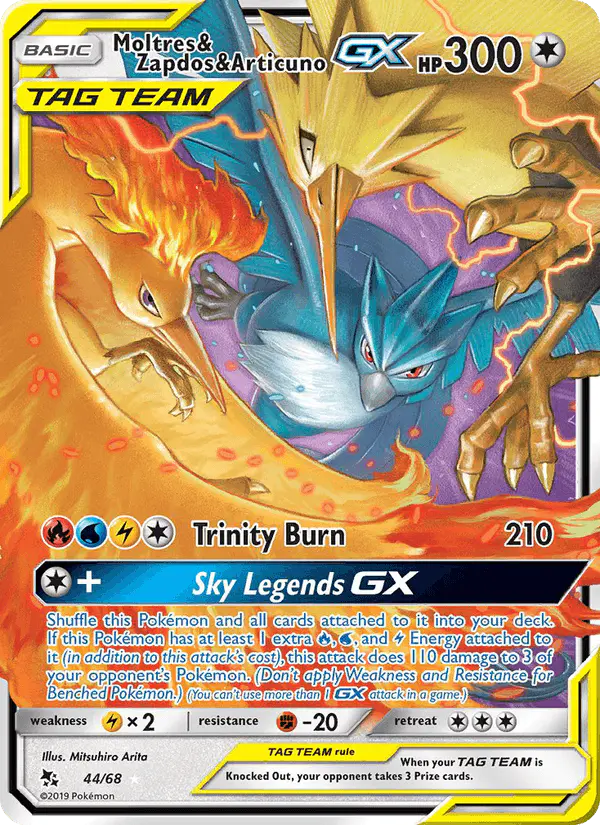 Carta Moltres & Zapdos & Articuno GX 44/68 de Hidden Fates
