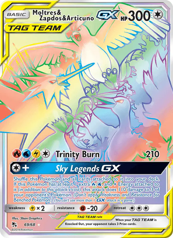 Carta Moltres & Zapdos & Articuno GX 69/68 de Hidden Fates