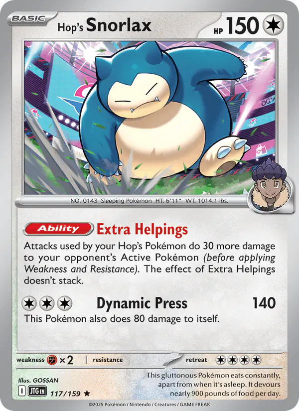 Carta Hop's Snorlax 117/159 de Journey Together
