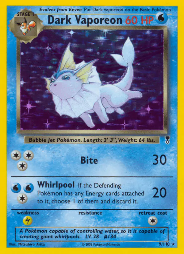 Carta Dark Vaporeon 9/110 de Legendary Collection