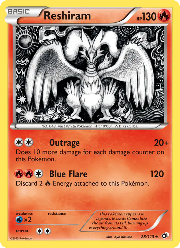 Carta Reshiram 28/113 de Legendary Treasures