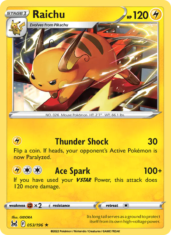 Carta Raichu 053/196 de Lost Origin