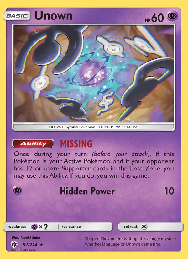 Carta Unown 92/214 de Lost Thunder