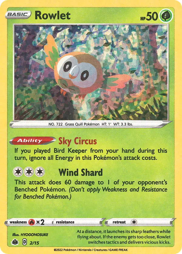 Carta Rowlet 2/15 de McDonald's Collection 2022