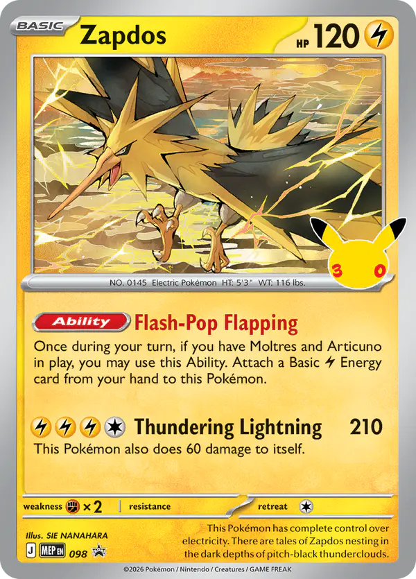 Carta Zapdos #98 de MEP Black Star Promos