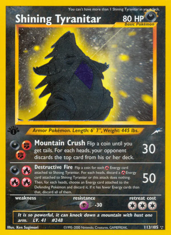 Carta Shining Tyranitar 113/105 de Neo Destiny