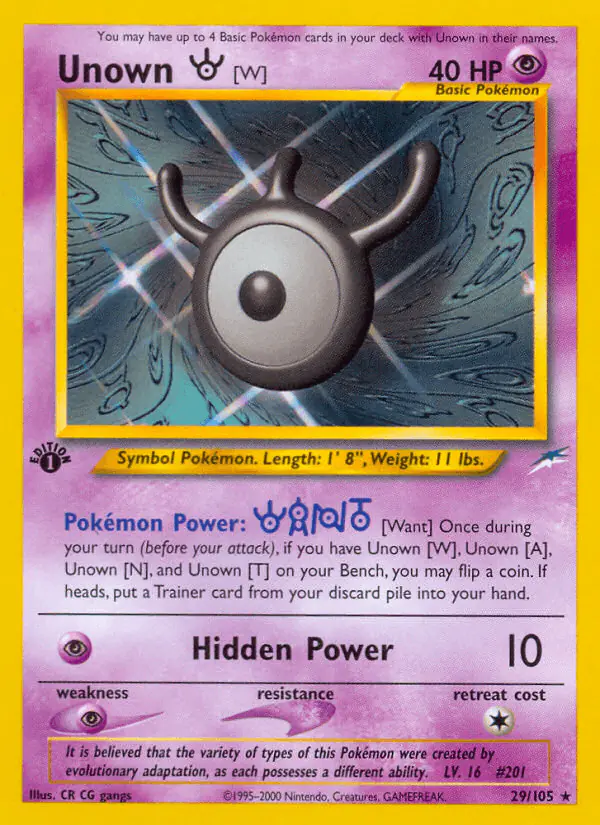 Carta Unown [W] 29/105 de Neo Destiny