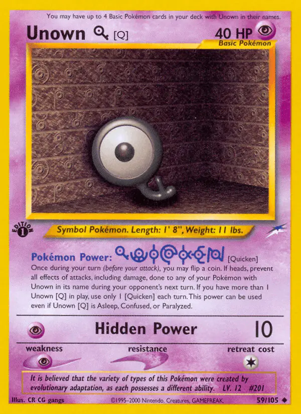 Carta Unown [Q] 59/105 de Neo Destiny