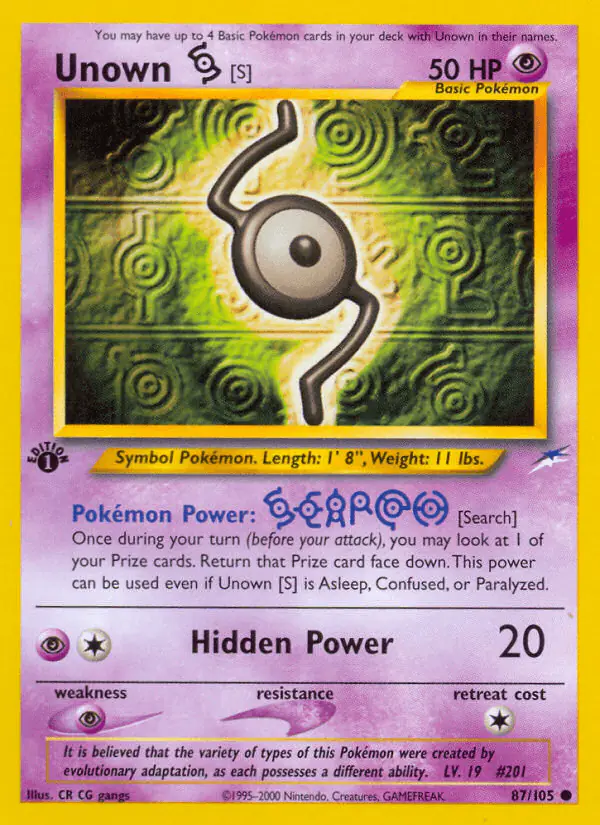 Carta Unown [S] 87/105 de Neo Destiny