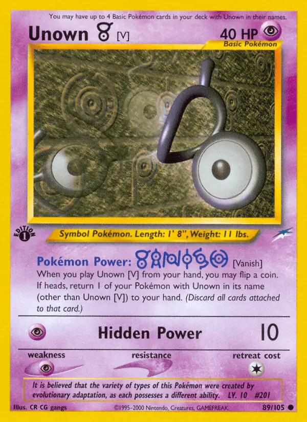 Carta Unown [V] 89/105 de Neo Destiny