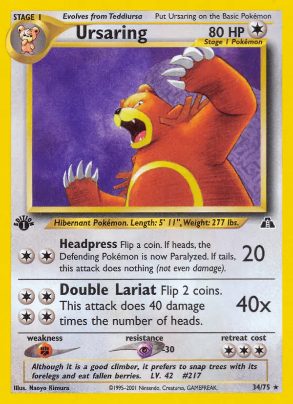 Carta Ursaring 34/75 de Neo Discovery