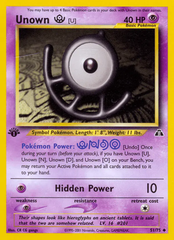 Carta Unown [U] 51/75 de Neo Discovery