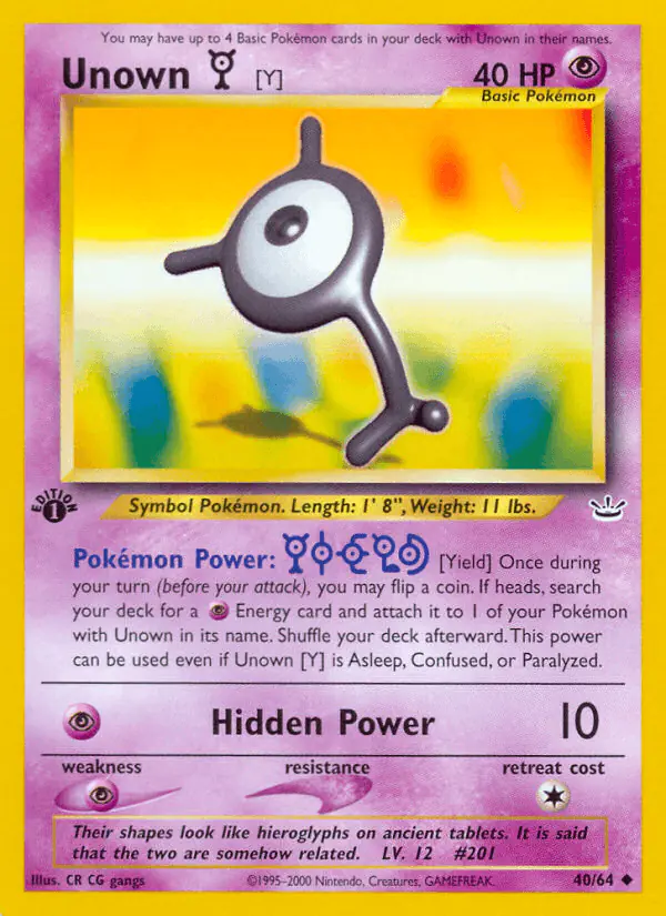 Carta Unown [Y] 40/64 de Neo Revelation